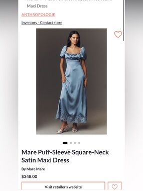 Mare Mare Anthropologie Puff-Sleeve Square-Neck Satin Maxi Dress